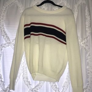 cream/white sweater with red and blue strips